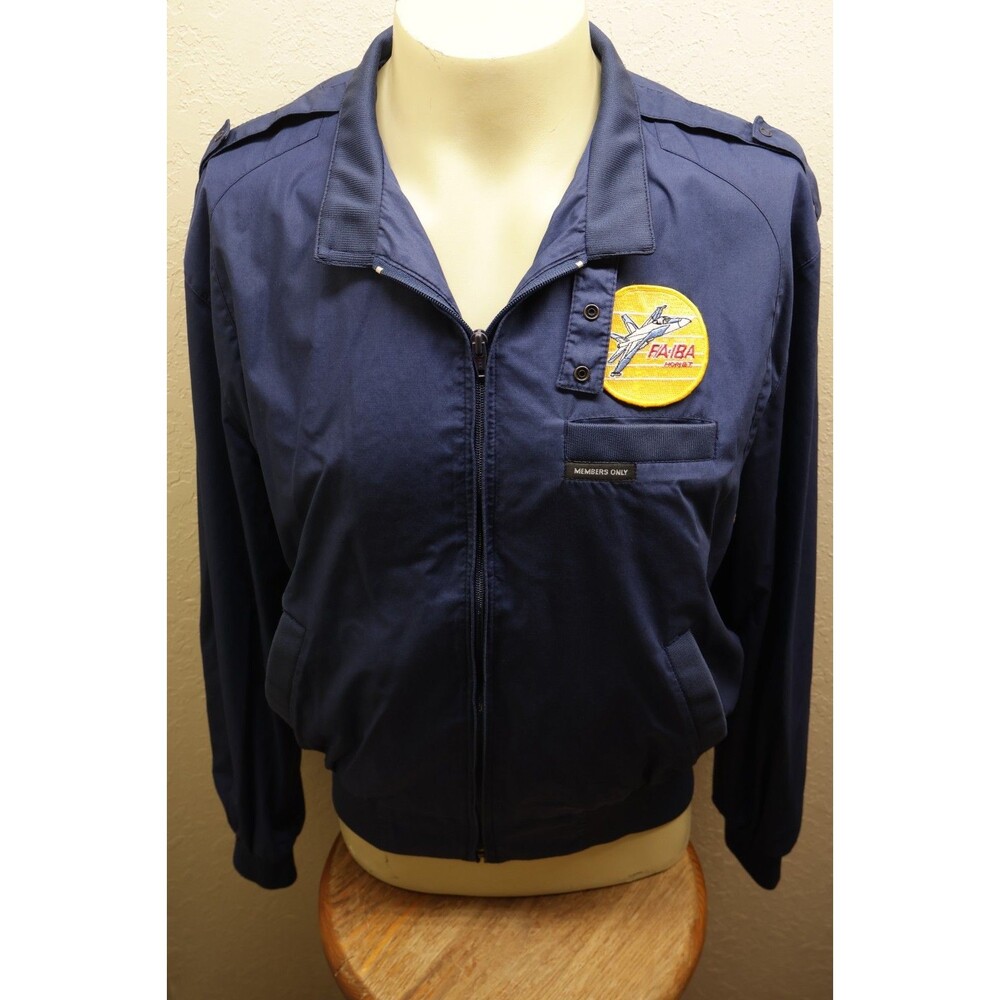 VTG Members Only Jacket 42 Navy Blue Iconic Racer F-18 Hornet Patch Bomber